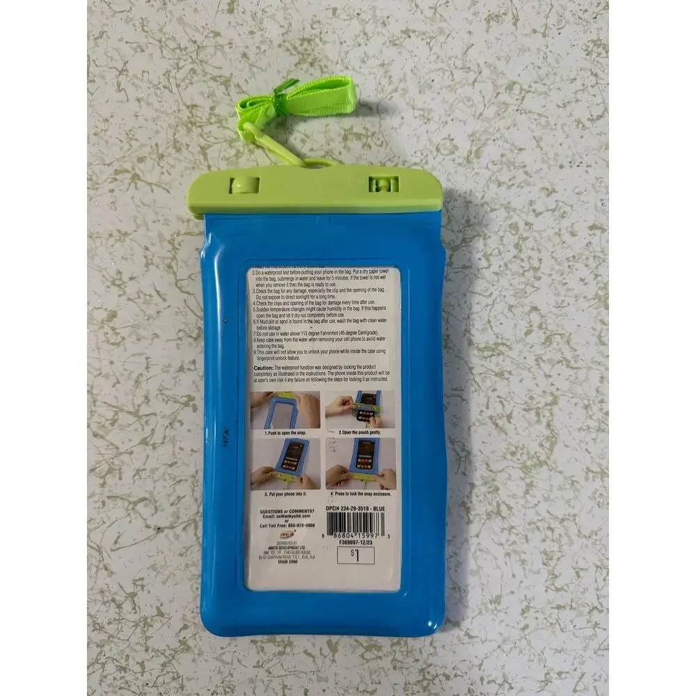 Universal Waterproof Phone Case Pouch Blue Green w/ Lanyard Fits Phones Up to 6.
